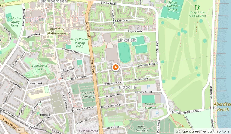 Map showing the location of Aberdeen Sports Village in Aberdeen