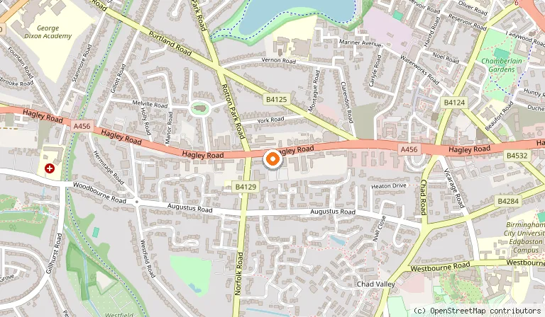 Map showing the location of Akbar's Restaurant in Birmingham