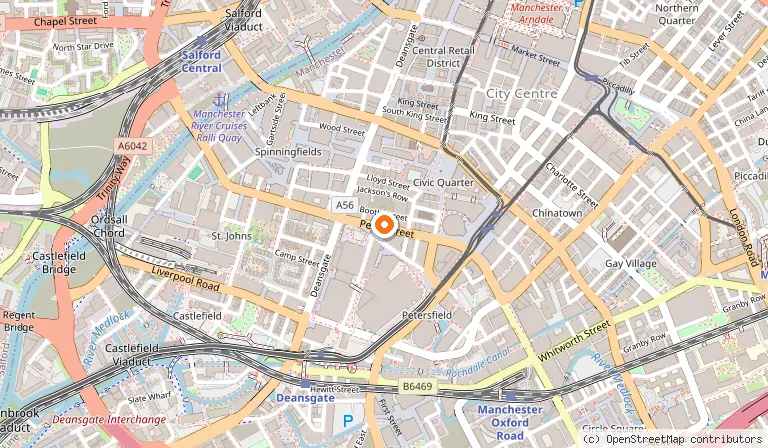 Map showing the location of Albert Hall in Manchester