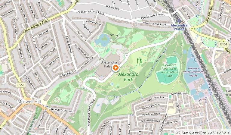 Map showing the location of Alexandra Palace in London