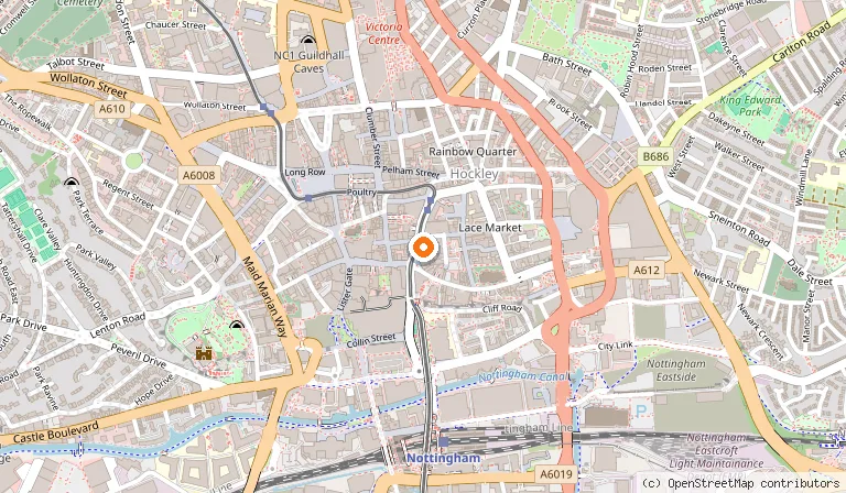 Map showing the location of All Bar One Nottingham in Nottingham