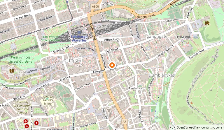 Map showing the location of a&o Hostel Edinburgh City in Edinburgh