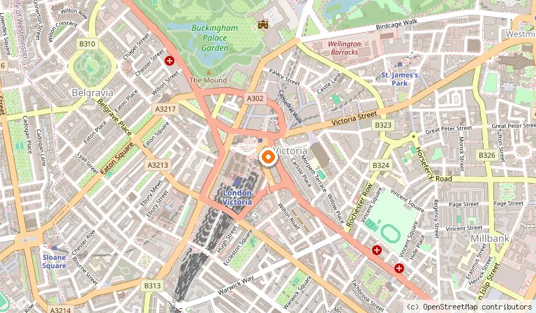 Map showing the location of Apollo Victoria Theatre in London