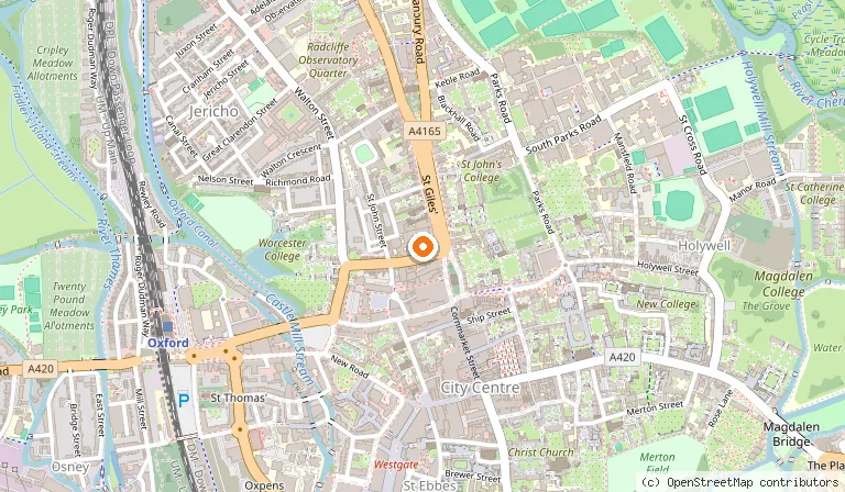 Map showing the location of Ashmolean Museum in Oxford