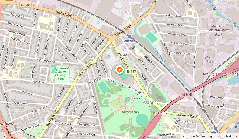 Map showing the location of Aston Villa Football Club in Birmingham