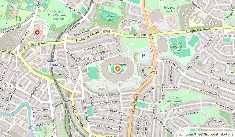 Map showing the location of (Barclays) Hampden in Glasgow