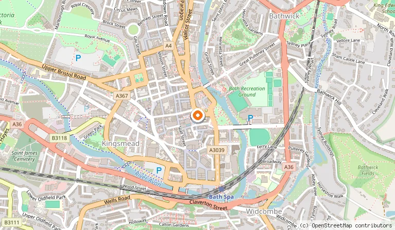 Map showing the location of Bath Abbey in Bath
