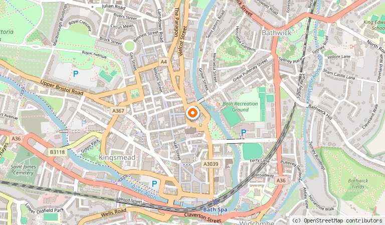 Map showing the location of Bath Guildhall Market in Bath