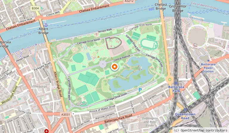 Map showing the location of Battersea Park in London