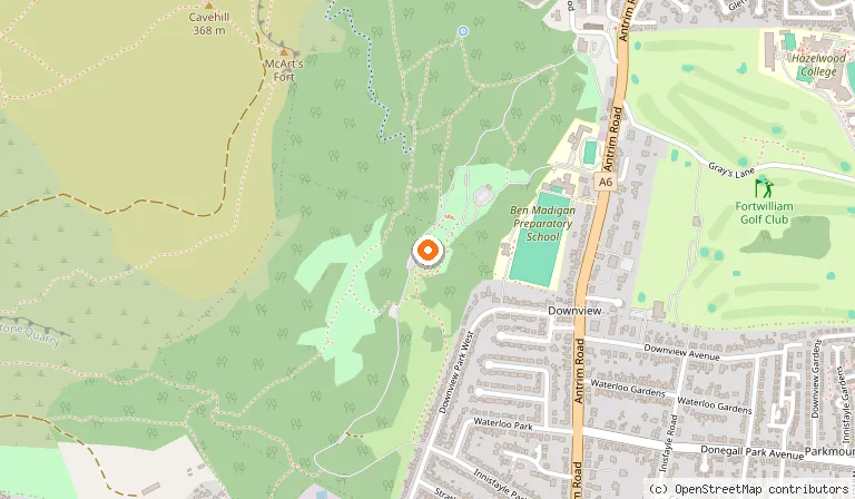 Map showing the location of Belfast Castle in Belfast