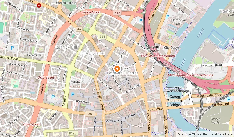 Map showing the location of Belfast Cathedral, Church of Ireland Cathedral Church of St. Anne in Belfast