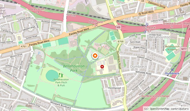 Map showing the location of Bellahouston Park in Glasgow