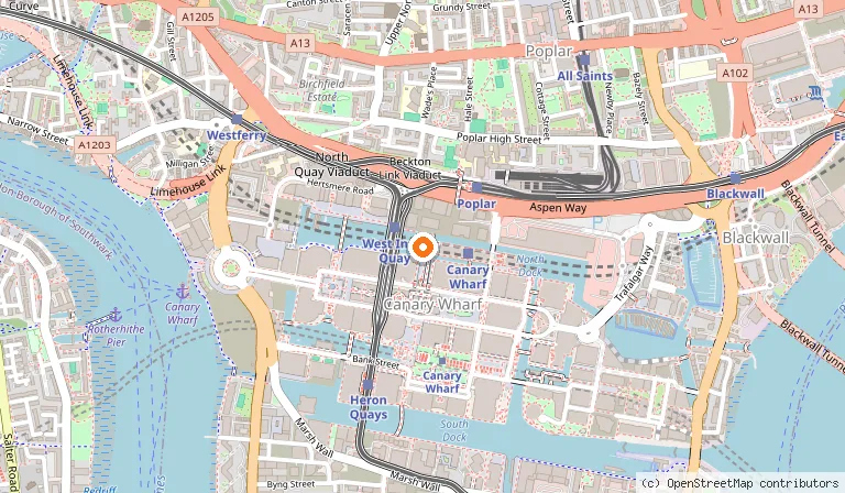 Map showing the location of Big Easy Bar.B.Q & Crabshack - Canary Wharf in London