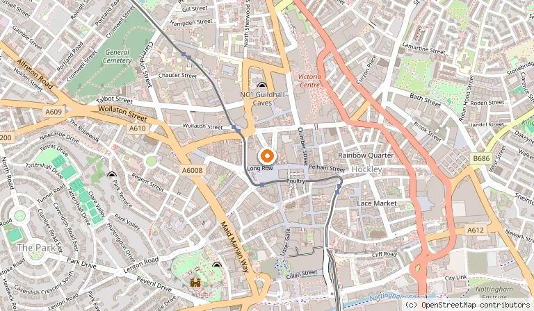 Map showing the location of Bill's Restaurant & Bar - Nottingham in Nottingham