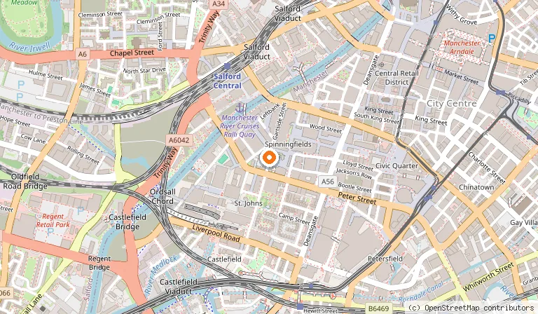 Map showing the location of Bill's Restaurant & Bar - Spinningfields in Manchester