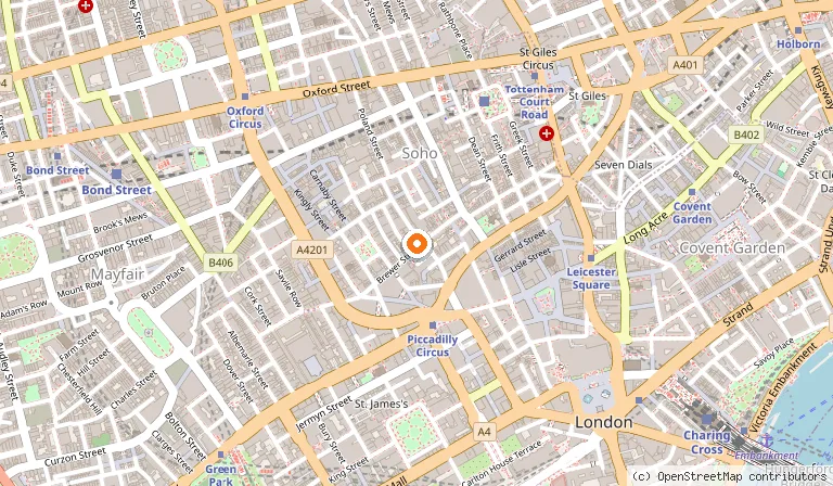 Map showing the location of Bill's Soho Restaurant in London