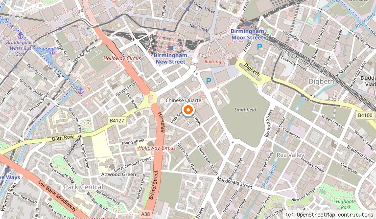 Map showing the location of Birmingham Back to Backs in Birmingham