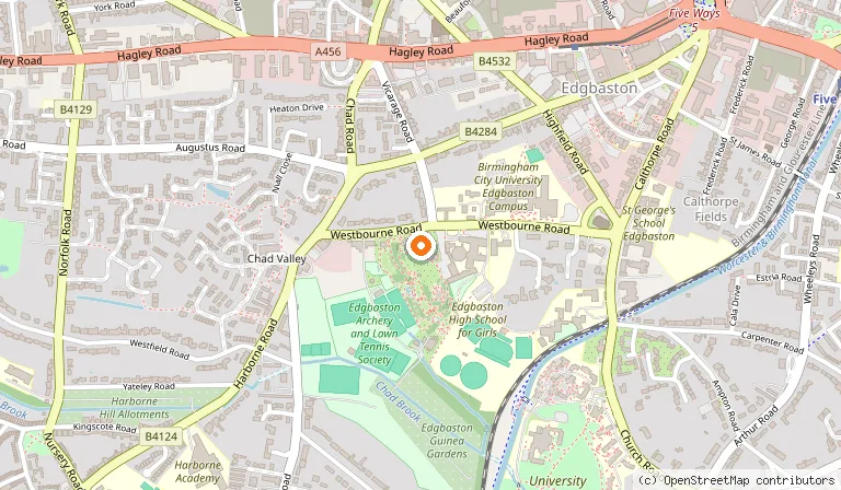 Map showing the location of Birmingham Botanical Gardens in Birmingham