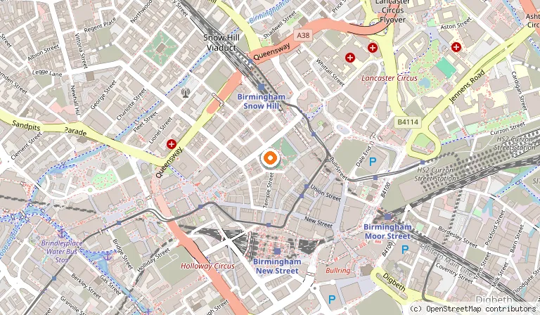 Map showing the location of Birmingham Cathedral in Birmingham