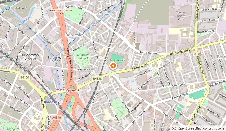 Map showing the location of Birmingham City Football Club in Birmingham