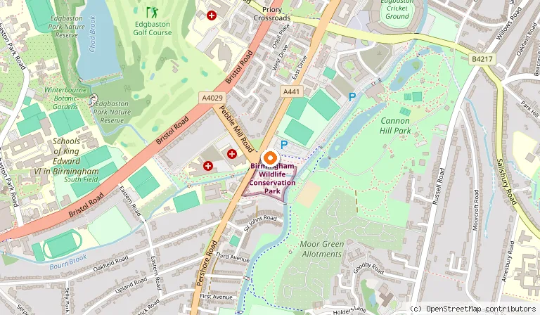 Map showing the location of Birmingham Wildlife Conservation Park in Birmingham