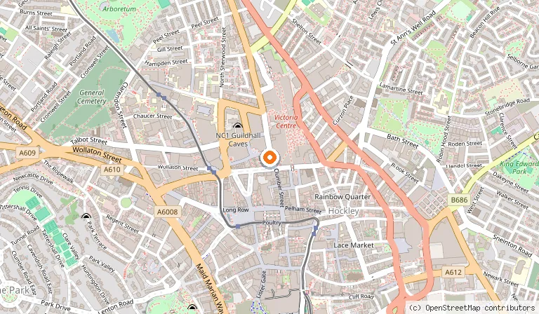 Map showing the location of Bistrot Pierre in Nottingham