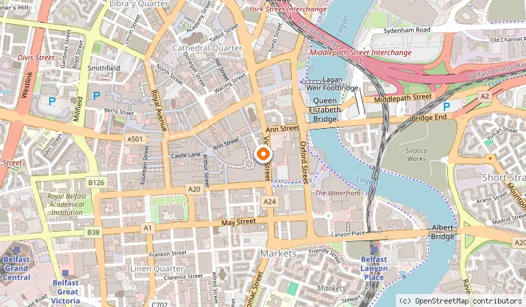 Map showing the location of Bittles Bar in Belfast