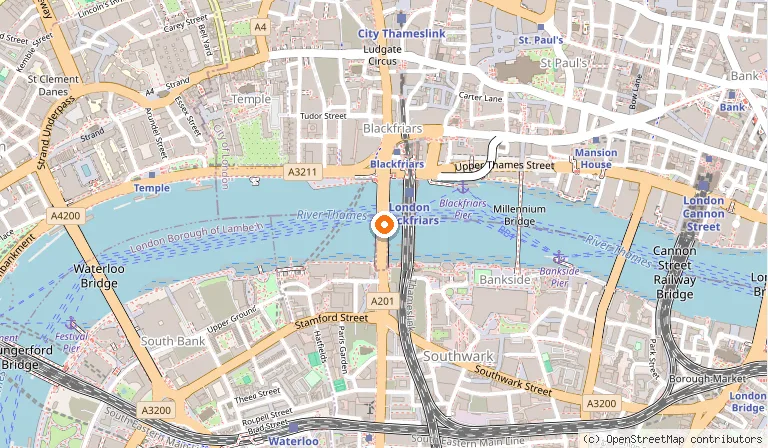 Map showing the location of Blackfriars Bridge in London