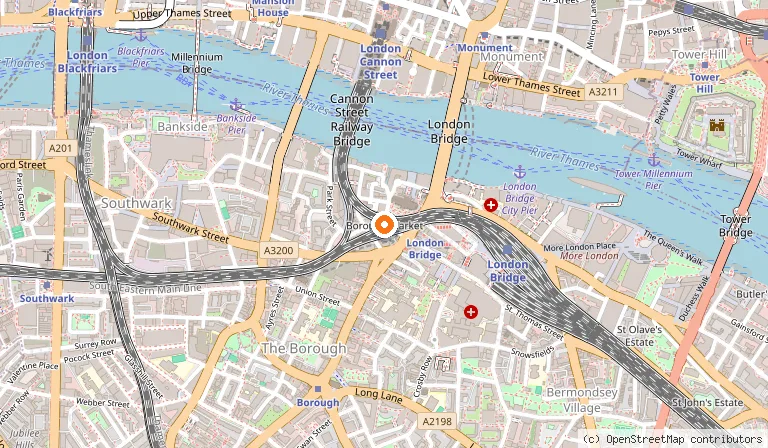 Map showing the location of Borough Market in London