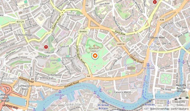 Map showing the location of Brandon Hill in Bristol