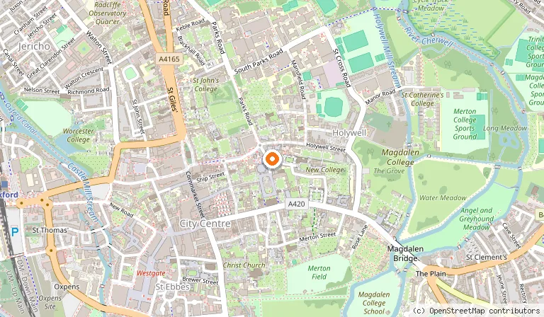 Map showing the location of Bridge of Sighs in Oxford