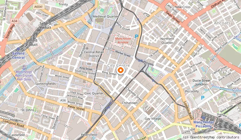 Map showing the location of Browns Brasserie & Bar in Manchester