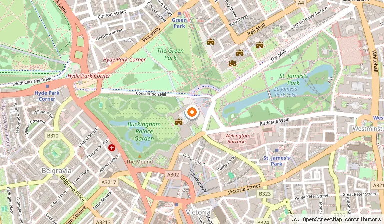 Map showing the location of Buckingham Palace in London