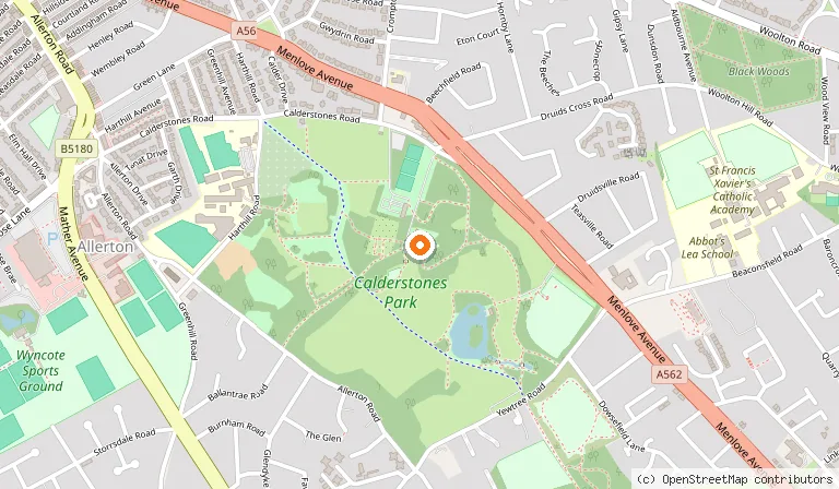 Map showing the location of Calderstones Park in Liverpool