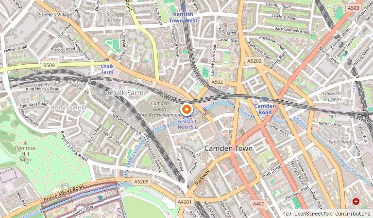 Map showing the location of Camden Market in London