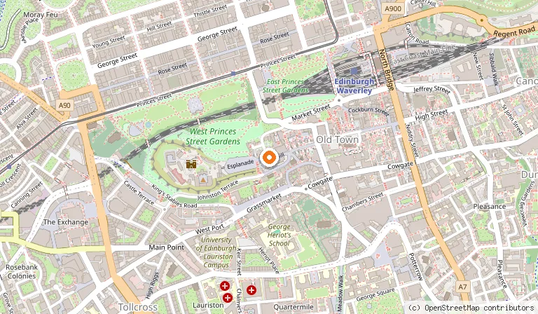 Map showing the location of Camera Obscura and World of Illusions in Edinburgh