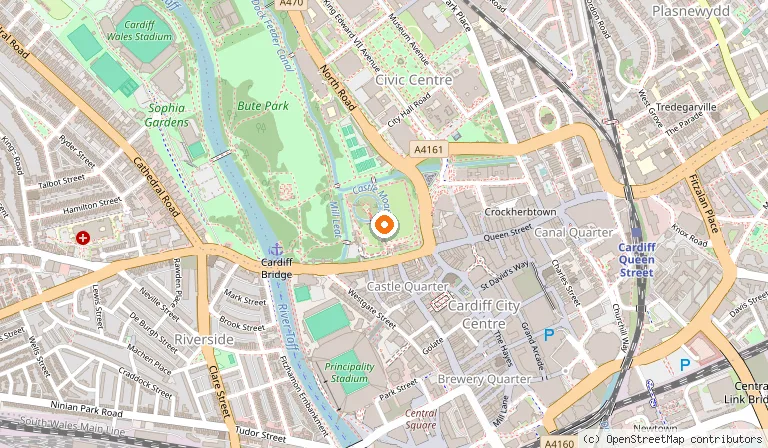 Map showing the location of Cardiff Castle in Cardiff