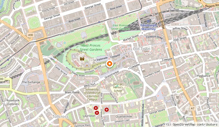 Map showing the location of Castle Rock Hostel in Edinburgh