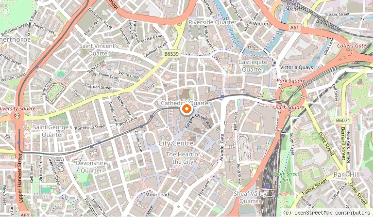 Map showing the location of Cathedral Church of St. Peter and St. Paul in Sheffield