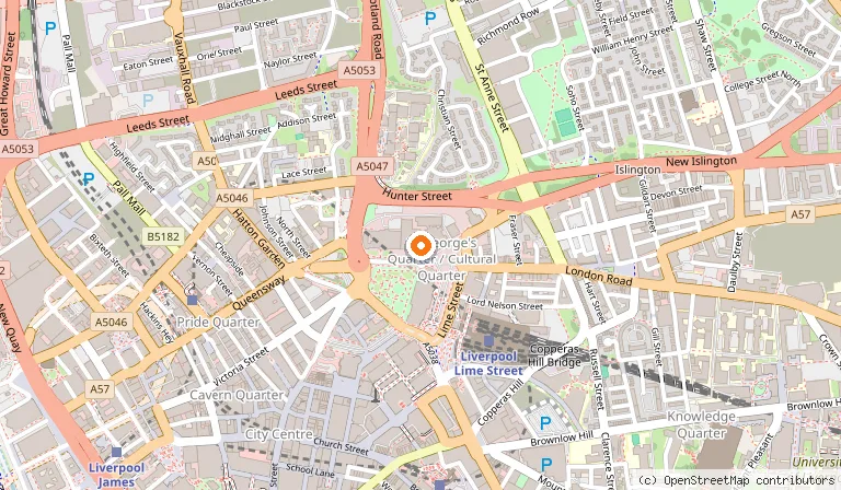 Map showing the location of Central Library in Liverpool