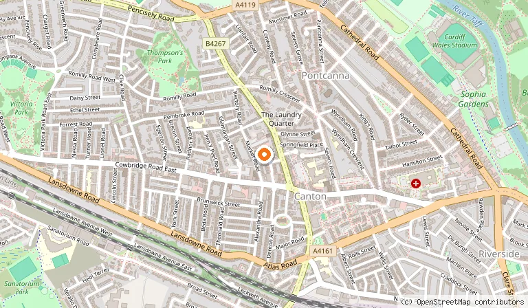 Map showing the location of Chapter Arts Centre in Cardiff