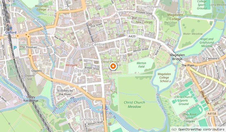 Map showing the location of Christ Church Cathedral in Oxford