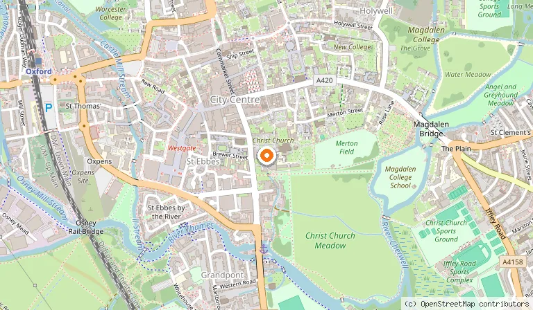 Map showing the location of Christ Church in Oxford
