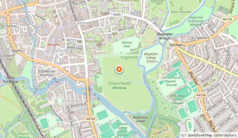 Map showing the location of Christ Church Meadow in Oxford