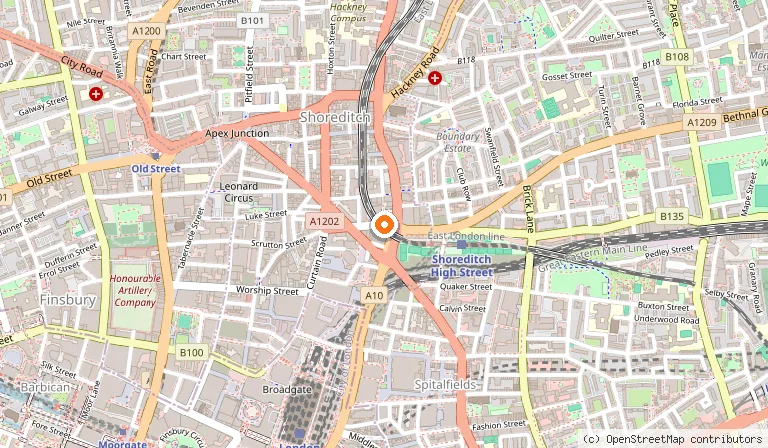 Map showing the location of citizenM London Shoreditch in London