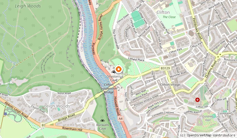 Map showing the location of Clifton Observatory in Bristol