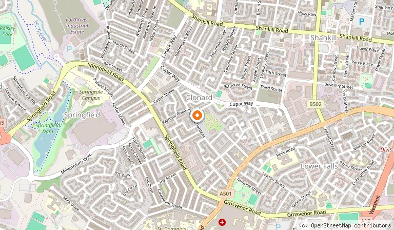 Map showing the location of Clonard Monastery in Belfast