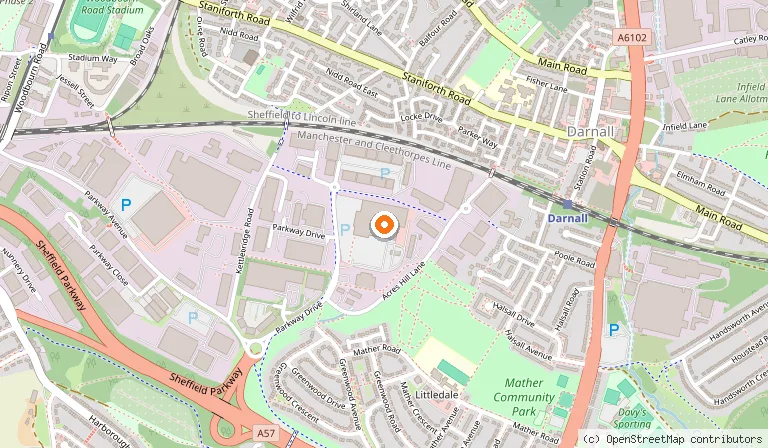 Map showing the location of Costco Sheffield in Sheffield