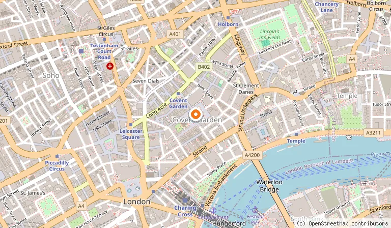Map showing the location of Covent Garden in London