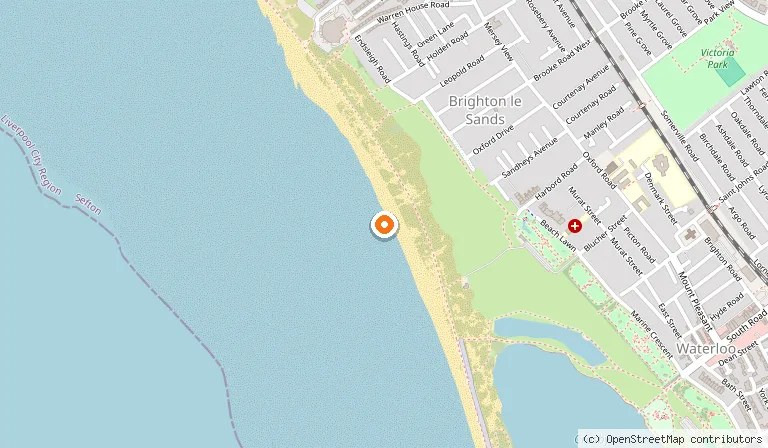 Map showing the location of Crosby Beach in Liverpool